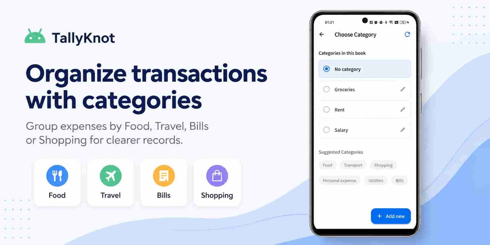 Create categories that match the type of expenses you want to organize.