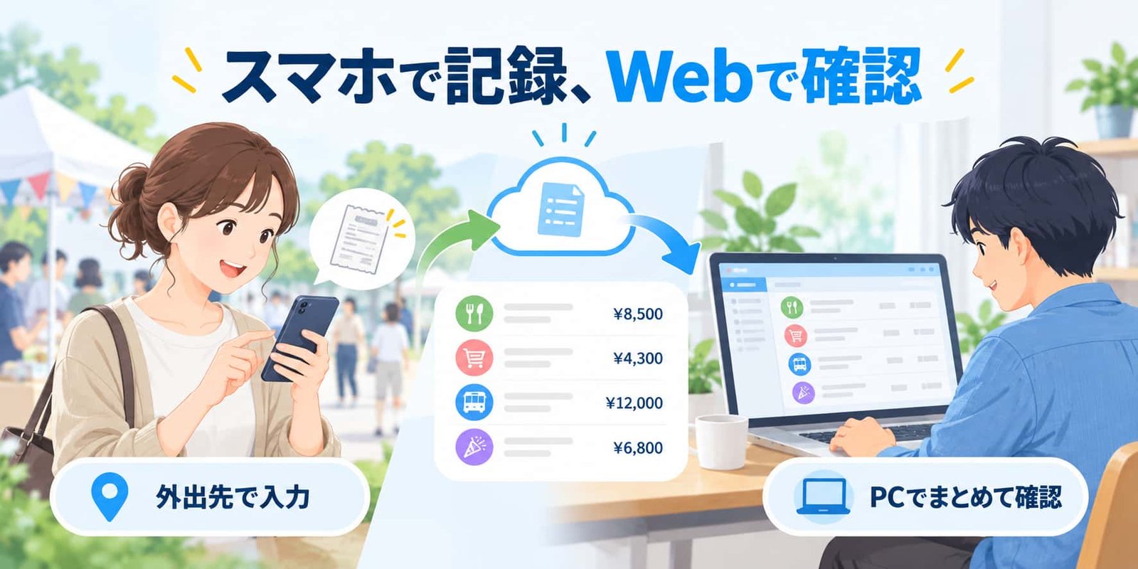 スマートフォンで記録した内容を、PCの大きな画面から確認することもできます。