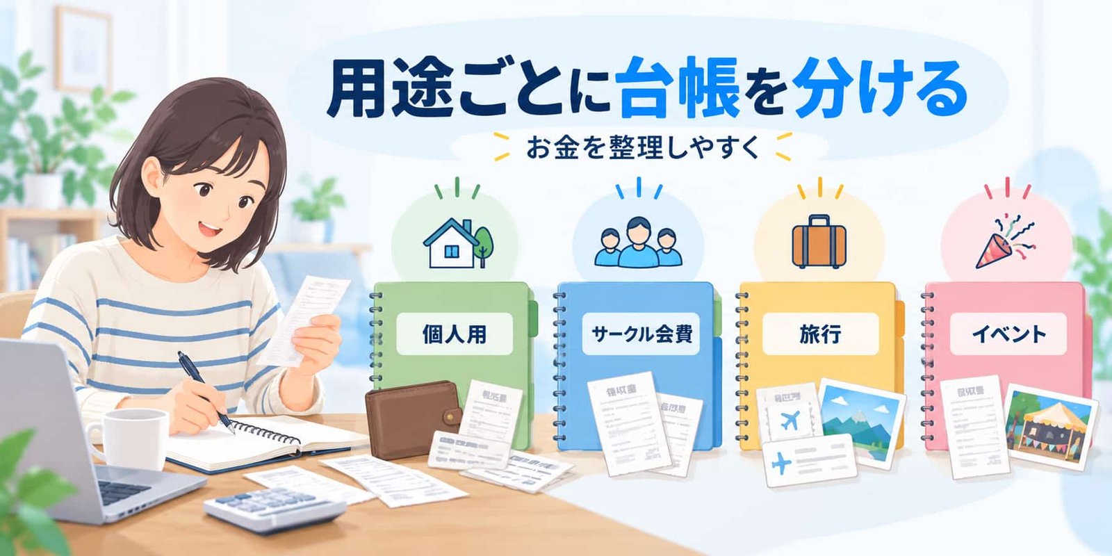用途ごとに台帳を分けておくと、個人のお金とグループのお金を整理しやすくなります。